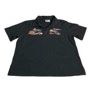 VTG Y2K Passion I Top Womens L Black Hot Air Balloon Embroidered Bling 1/4 Zip
